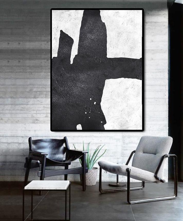Large Abstract Art,Black And White Minimal Painting On Canvas - Acrylic Painting Wall Art